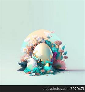Colorful Easter Greeting Card with Shiny 3D Eggs and Flower Ornaments