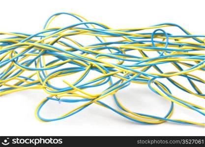 Colorful electrical wire closeup on white background