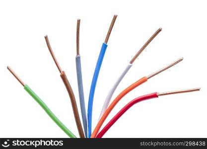 colorful electrical wires isolated on white background