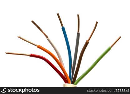 colorful electrical wires isolated on white background