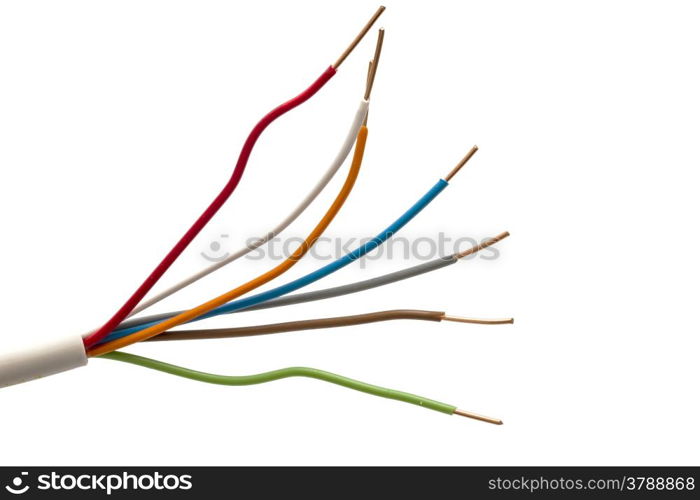 colorful electrical wires isolated on white background