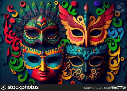 Colorful ethnic carnival masks. Generative AI