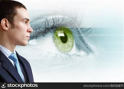 colorful eye. Macro image of human eye against white background