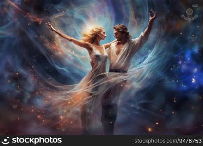 Colorful Fantasy Image of Close Dancing Couple, created with Generative AI technology