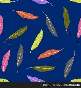 Colorful Feather Silhouette Collection Isolated on Blue Background. Seamless Pattern. Colorful Feather Silhouette Collection. Seamless Pattern