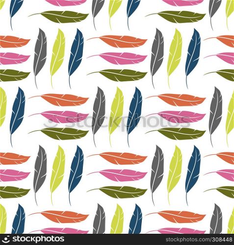 Colorful Feather Silhouette Collection Isolated on White Background. Weightless Seamless Pattern. Colorful Feather Silhouette Collection. Weightless Seamless Pattern
