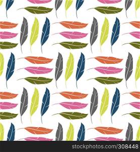 Colorful Feather Silhouette Collection Isolated on White Background. Weightless Seamless Pattern. Colorful Feather Silhouette Collection. Weightless Seamless Pattern