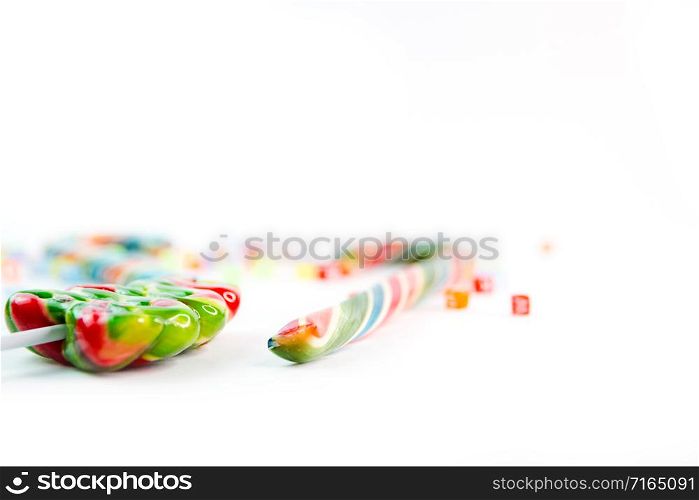 Colorful festive Lollipop on white background selective focus.. Colorful festive Lollipop on white background selective focus