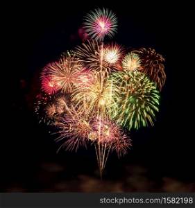 Colorful fireworks for celebrations on black background.