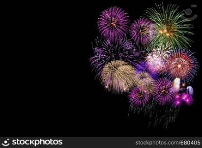 Colorful fireworks isolated on black background