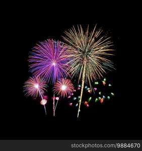 Colorful fireworks isolated on black background