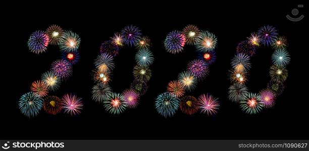 colorful fireworks of 2020 Arabic number for new year celebration concept