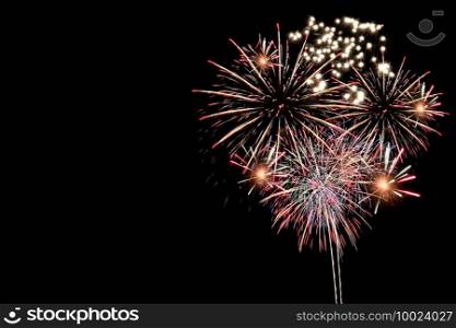 Colorful fireworks on black background,fireworks festival in new year concept.