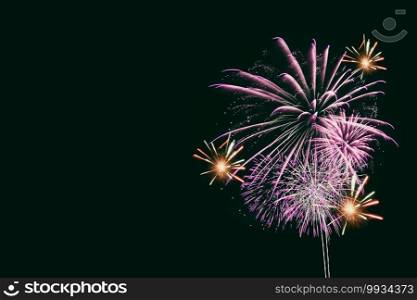 Colorful fireworks on black background,fireworks festival in new year concept.