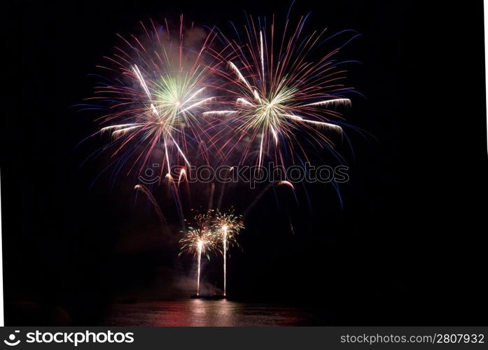 Colorful fireworks on the black sky background