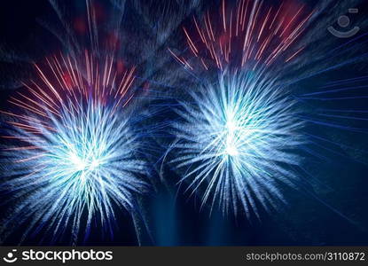 Colorful fireworks on the black sky background