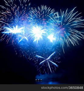 Colorful fireworks on the black sky background