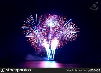 Colorful fireworks on the black sky background