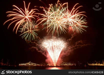 Colorful fireworks on the black sky background