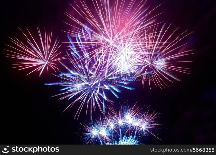 Colorful fireworks on the black sky background