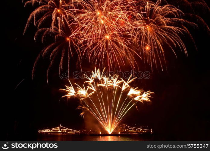 Colorful fireworks on the black sky background