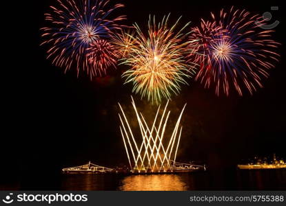 Colorful fireworks on the black sky background