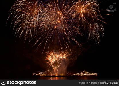 Colorful fireworks on the black sky background