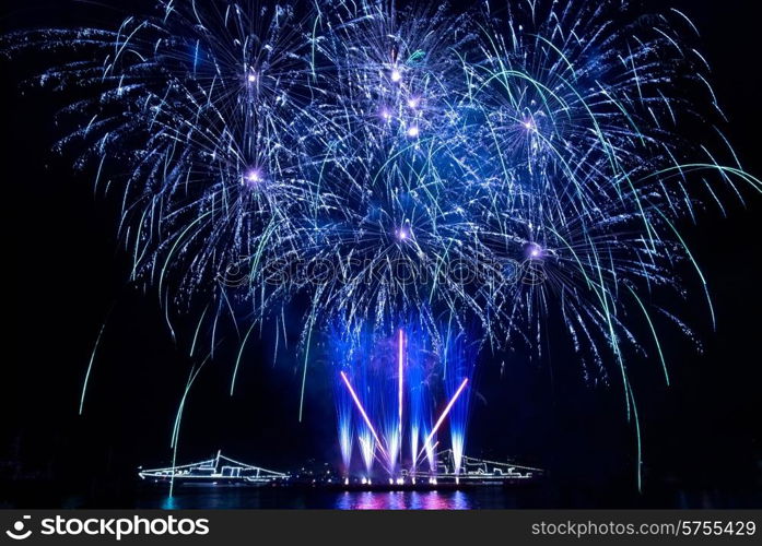 Colorful fireworks on the black sky background