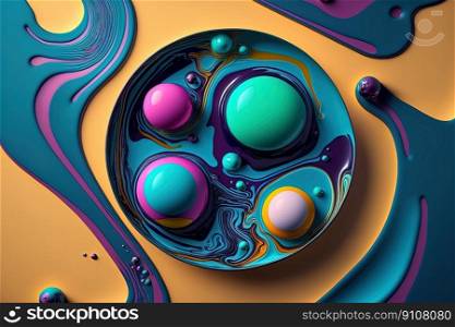 Colorful Floating Liquid Abstract Background Top-Down View Ultra Realistic. Generative AI. Colorful Floating Liquid Abstract Background, Ultra Realistic. Generative AI