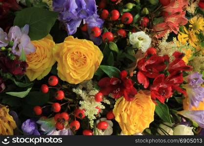 Colorful flower arrangement: various flowers in different colors for a wedding