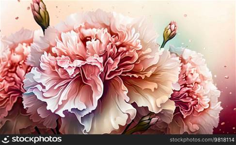 Colorful flower blooms form a bouquet. Pink romantic and beautiful carnations. Generative AI 