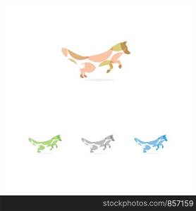 Colorful fox illustration, running wild dog vector logo design