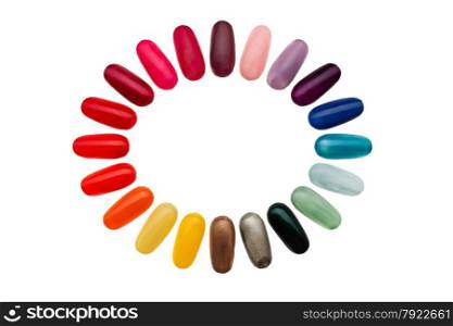 Colorful frame. Figures on nails isolate on white background