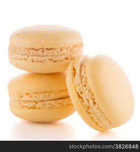 Colorful French Macarons on the white background.