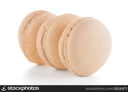 Colorful French Macarons on the white background.