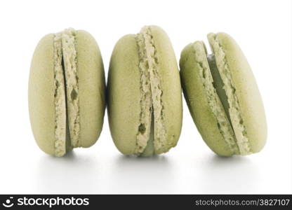 Colorful French Macarons on the white background.