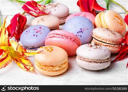 Colorful French macaroons. French macaroons dessert on a white background