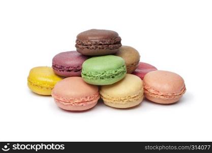 Colorful French Macaroons on white background