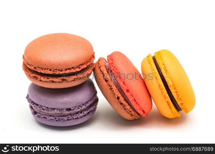 Colorful fresh macarons isolated on white background