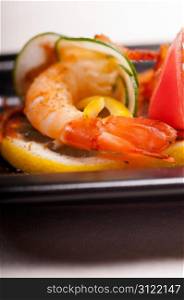 colorful fresh prawn shrimps and vegetables appetizer snack antipasto