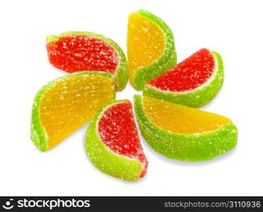 Colorful fruit sugary candies close-up