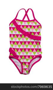 Colorful fused kids swimsuit. Isolate on white.