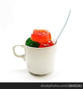colorful gelatin or jelly dessert isolated on white background