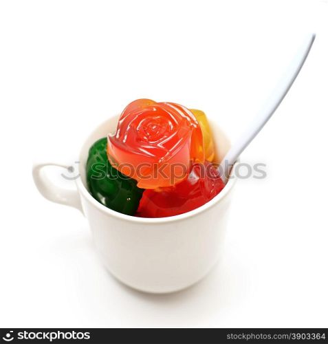 colorful gelatin or jelly dessert isolated on white background