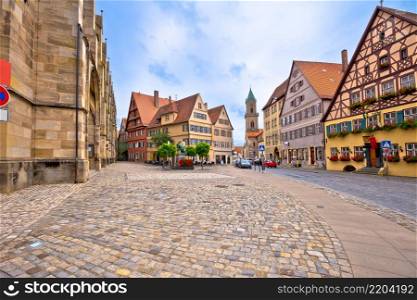 Colorful German facades and square of historic town of Dinkelsbuhl, Romantic road of Bavaria region of Germany