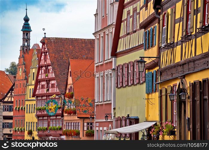 Colorful German facades of historic town of Dinkelsbuhl, Romantic road of Bavaria region of Germany
