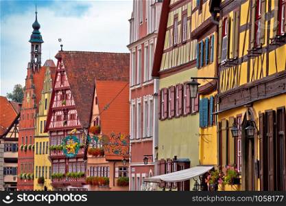 Colorful German facades of historic town of Dinkelsbuhl, Romantic road of Bavaria region of Germany