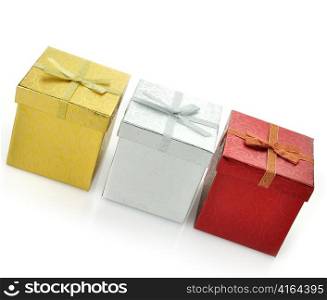 Colorful Gift Boxes On White Background,Close Up