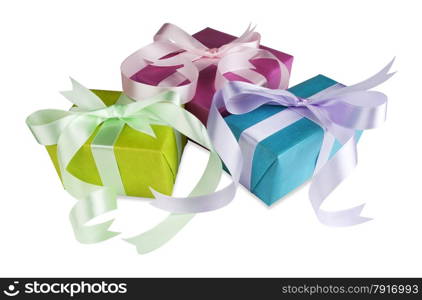 Colorful gift boxes over white background