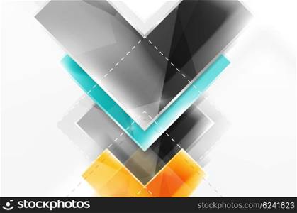 Colorful glossy arrow shapes. Abstract background. web brochure, internet flyer, wallpaper or cover poster design. Geometric style, colorful realistic glossy arrow shapes with copyspace. Directional idea banner